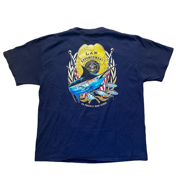 Guy Harvey Men's LG Law Enforcement Shield Marlin  Protect And Serve T-shirt - Picture 1 of 5